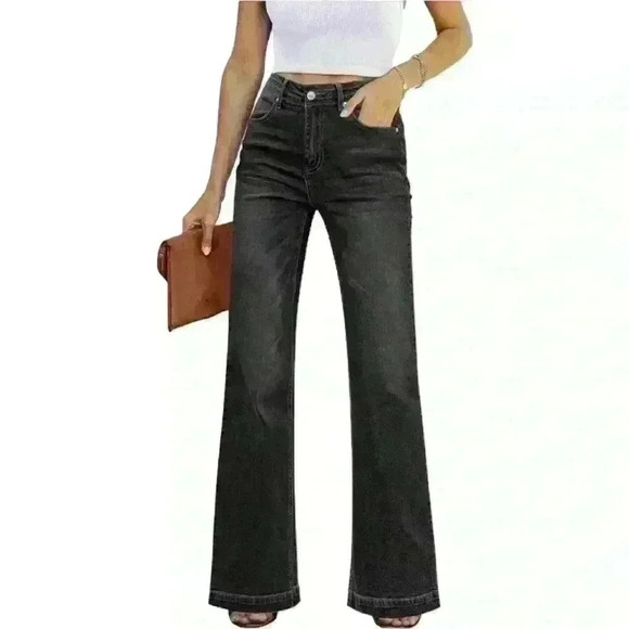 Black high waisted faded wash bootcut jeans size XS - Picture 1 of 12